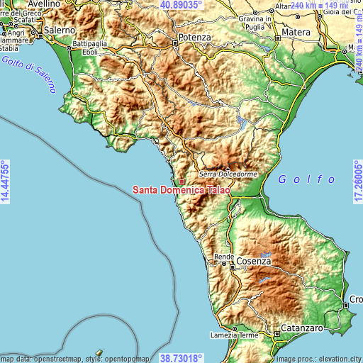 Topographic map of Santa Domenica Talao