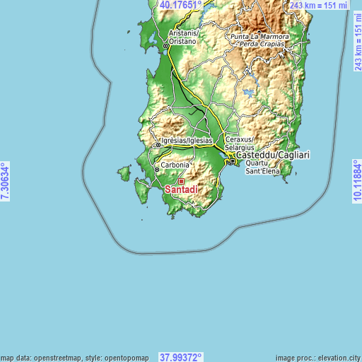 Topographic map of Santadi