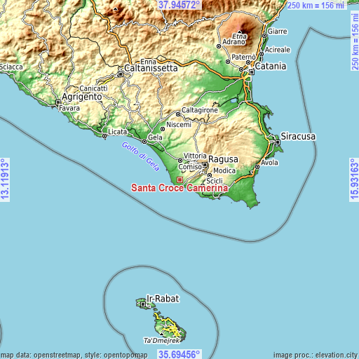 Topographic map of Santa Croce Camerina