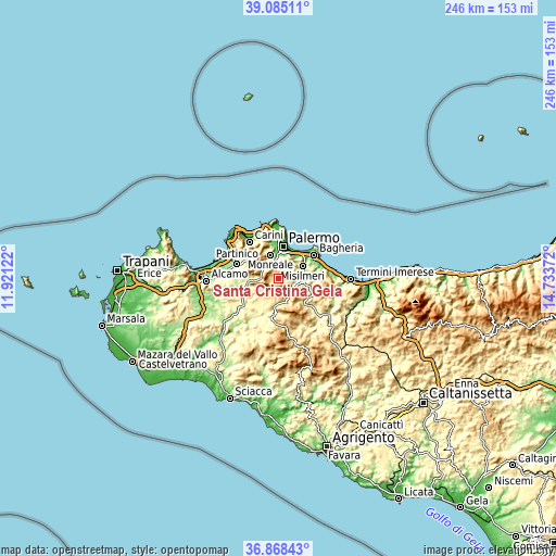 Topographic map of Santa Cristina Gela