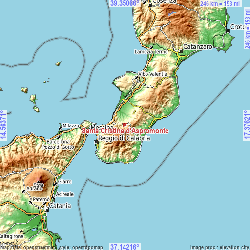 Topographic map of Santa Cristina d'Aspromonte