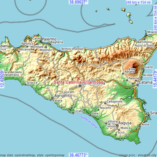 Topographic map of Santa Caterina Villarmosa