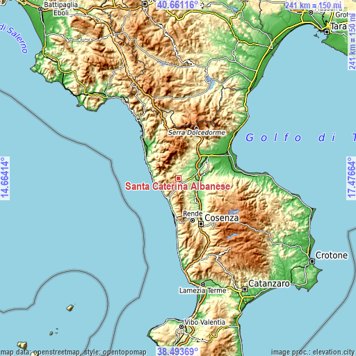 Topographic map of Santa Caterina Albanese