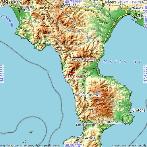 Topographic map of San Sosti