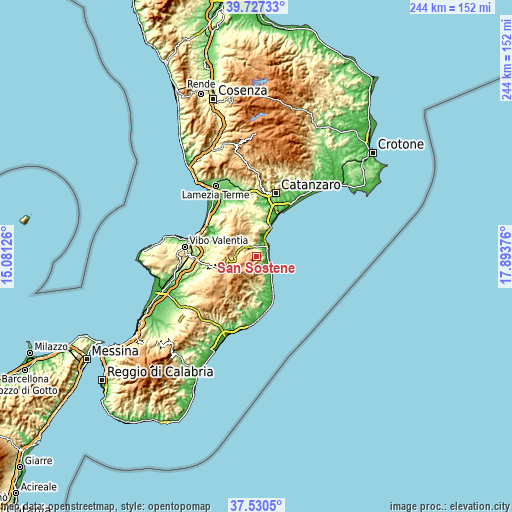 Topographic map of San Sostene