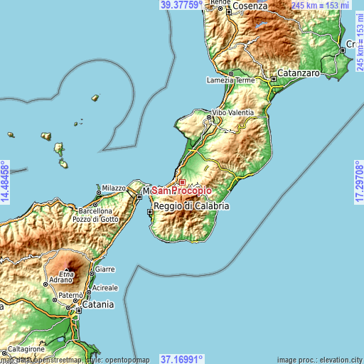 Topographic map of San Procopio