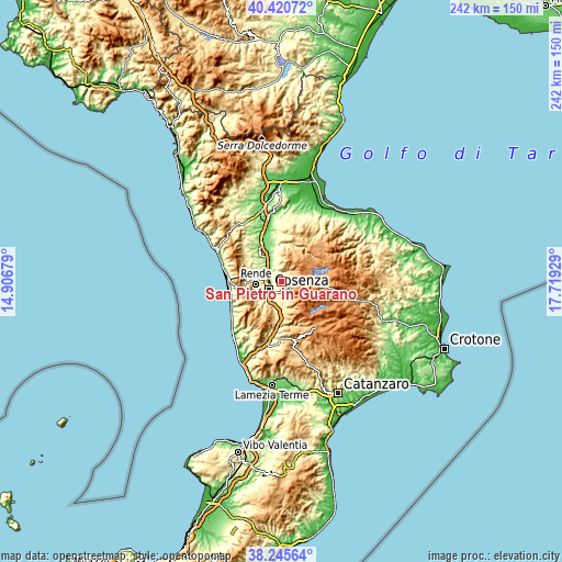 Topographic map of San Pietro in Guarano