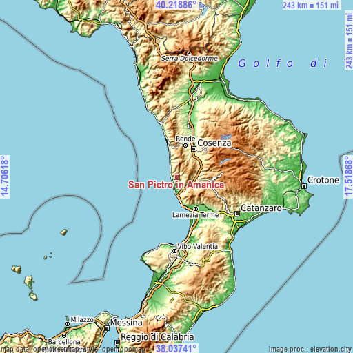 Topographic map of San Pietro in Amantea