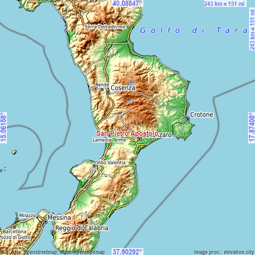 Topographic map of San Pietro Apostolo