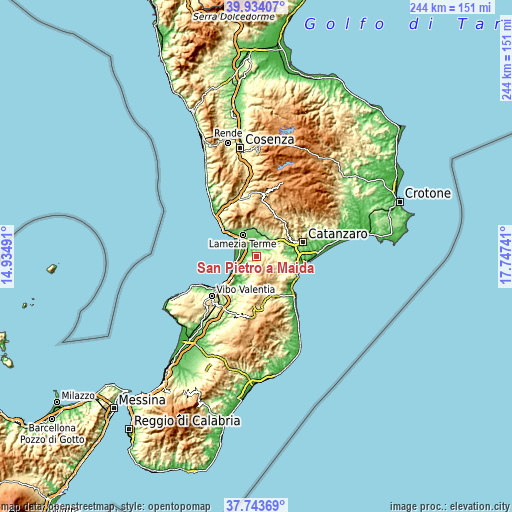 Topographic map of San Pietro a Maida