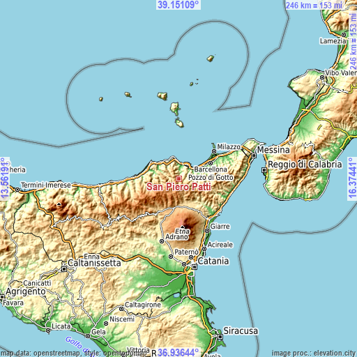 Topographic map of San Piero Patti