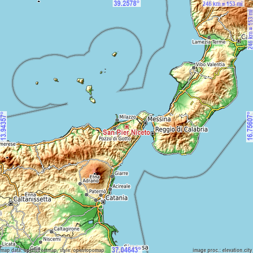 Topographic map of San Pier Niceto