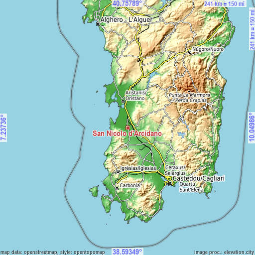 Topographic map of San Nicolò d'Arcidano