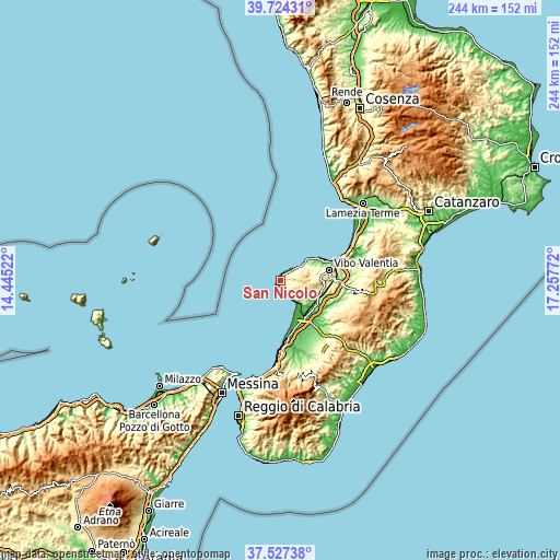 Topographic map of San Nicolò