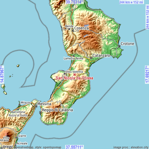 Topographic map of San Nicola da Crissa