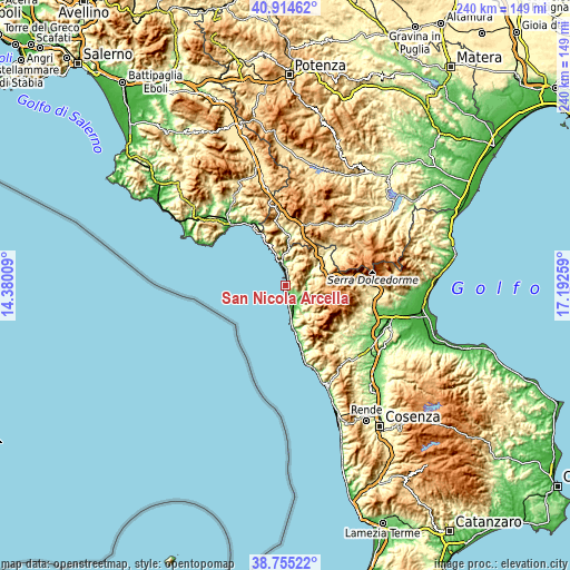 Topographic map of San Nicola Arcella