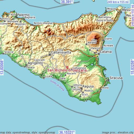 Topographic map of San Michele di Ganzaria