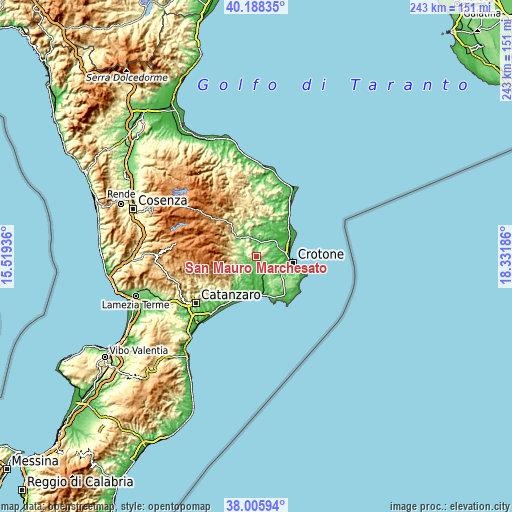 Topographic map of San Mauro Marchesato