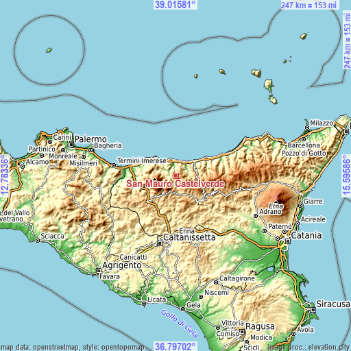 Topographic map of San Mauro Castelverde