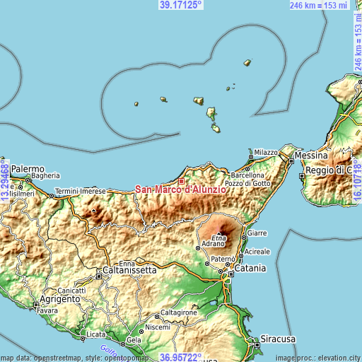 Topographic map of San Marco d'Alunzio