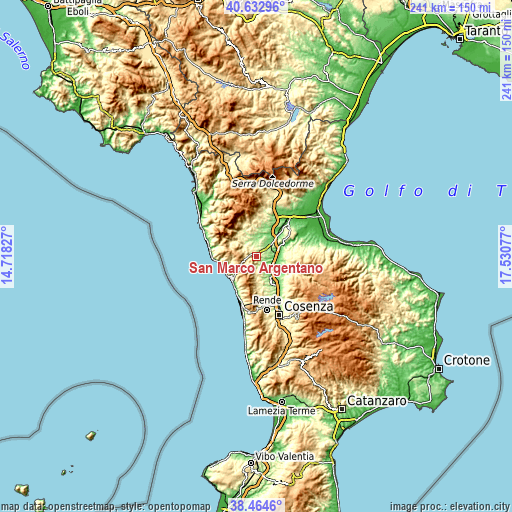 Topographic map of San Marco Argentano