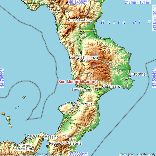 Topographic map of San Mango d'Aquino