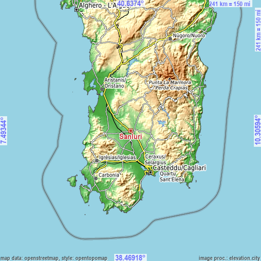 Topographic map of Sanluri