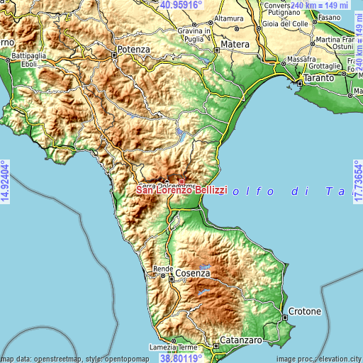 Topographic map of San Lorenzo Bellizzi