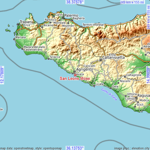 Topographic map of San Leone Mosè