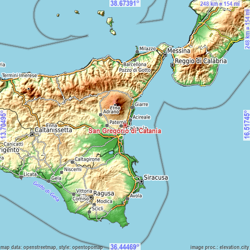 Topographic map of San Gregorio di Catania