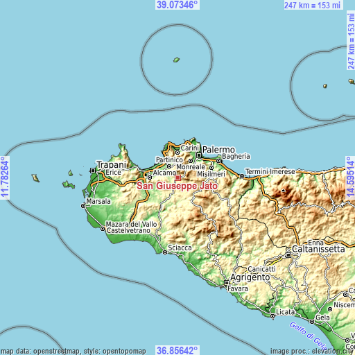 Topographic map of San Giuseppe Jato