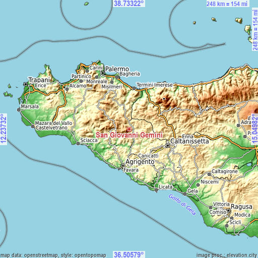 Topographic map of San Giovanni Gemini