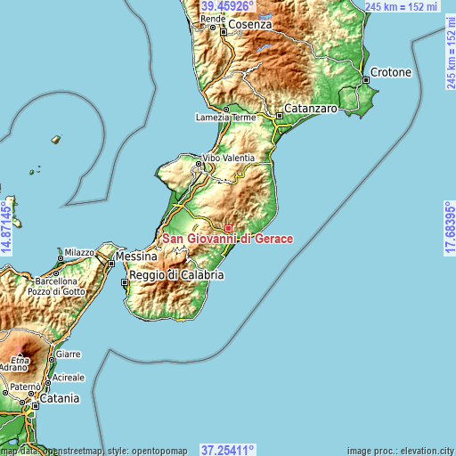 Topographic map of San Giovanni di Gerace