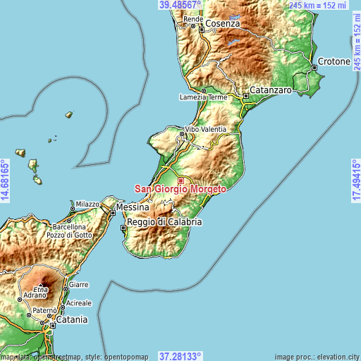 Topographic map of San Giorgio Morgeto