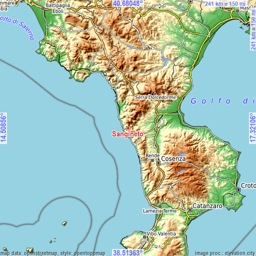 Topographic map of Sangineto