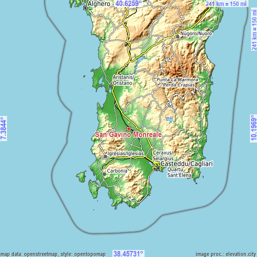 Topographic map of San Gavino Monreale