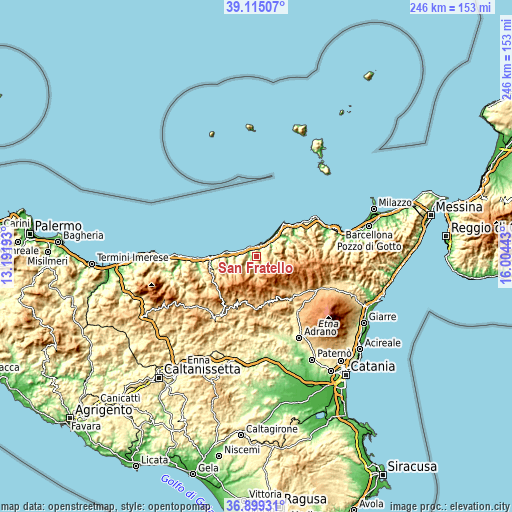 Topographic map of San Fratello