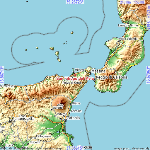 Topographic map of San Filippo del Mela