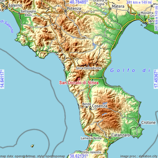 Topographic map of San Donato di Ninea