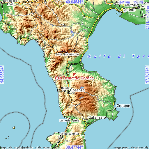 Topographic map of San Demetrio Corone