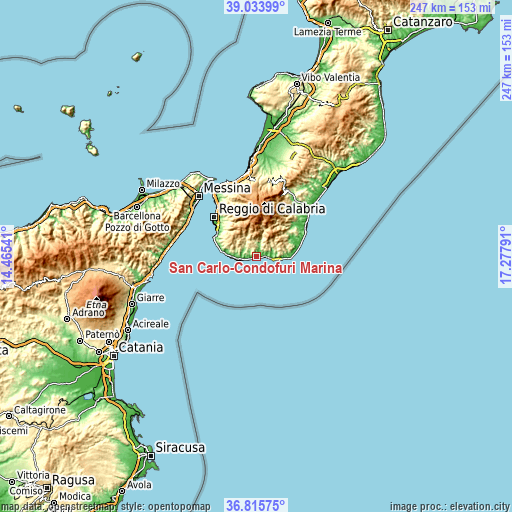 Topographic map of San Carlo-Condofuri Marina