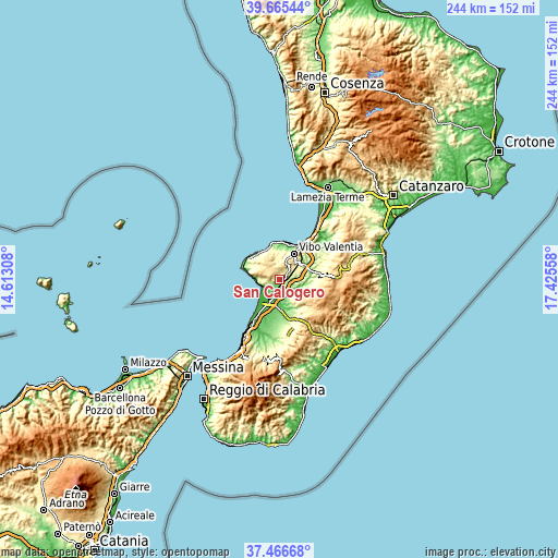 Topographic map of San Calogero