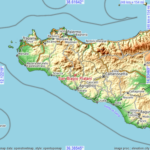 Topographic map of San Biagio Platani