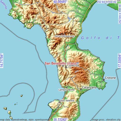 Topographic map of San Benedetto Ullano