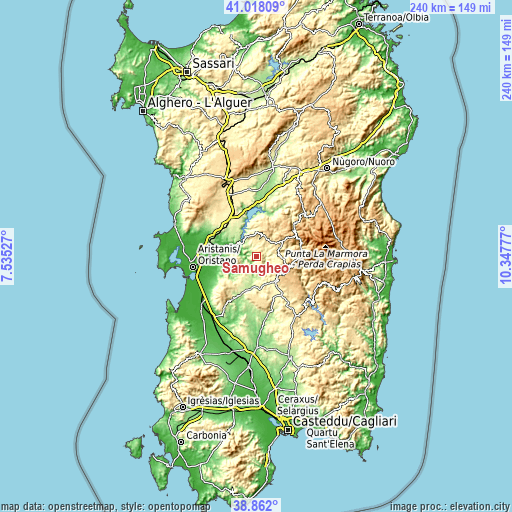 Topographic map of Samugheo