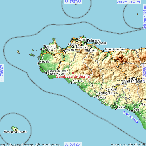 Topographic map of Sambuca di Sicilia