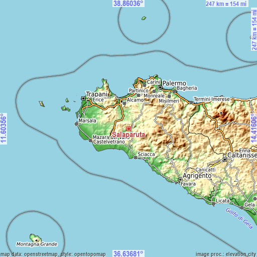 Topographic map of Salaparuta