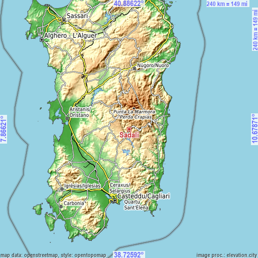 Topographic map of Sadali