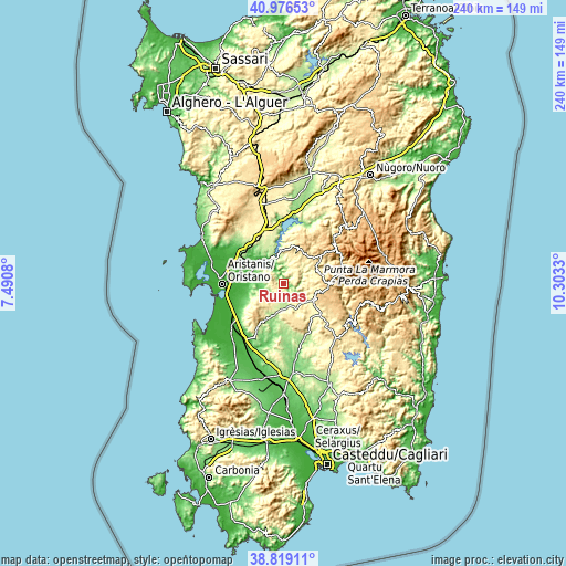 Topographic map of Ruinas