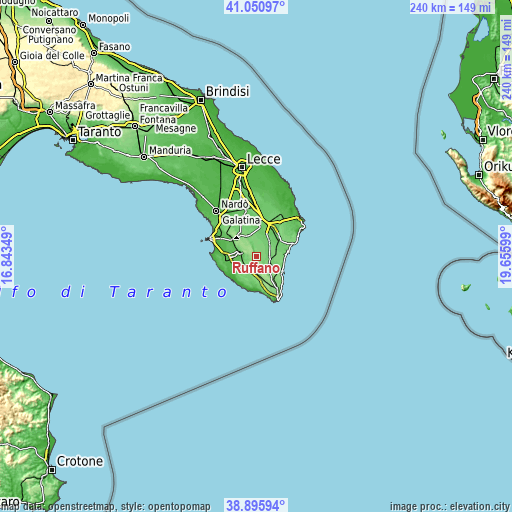 Topographic map of Ruffano